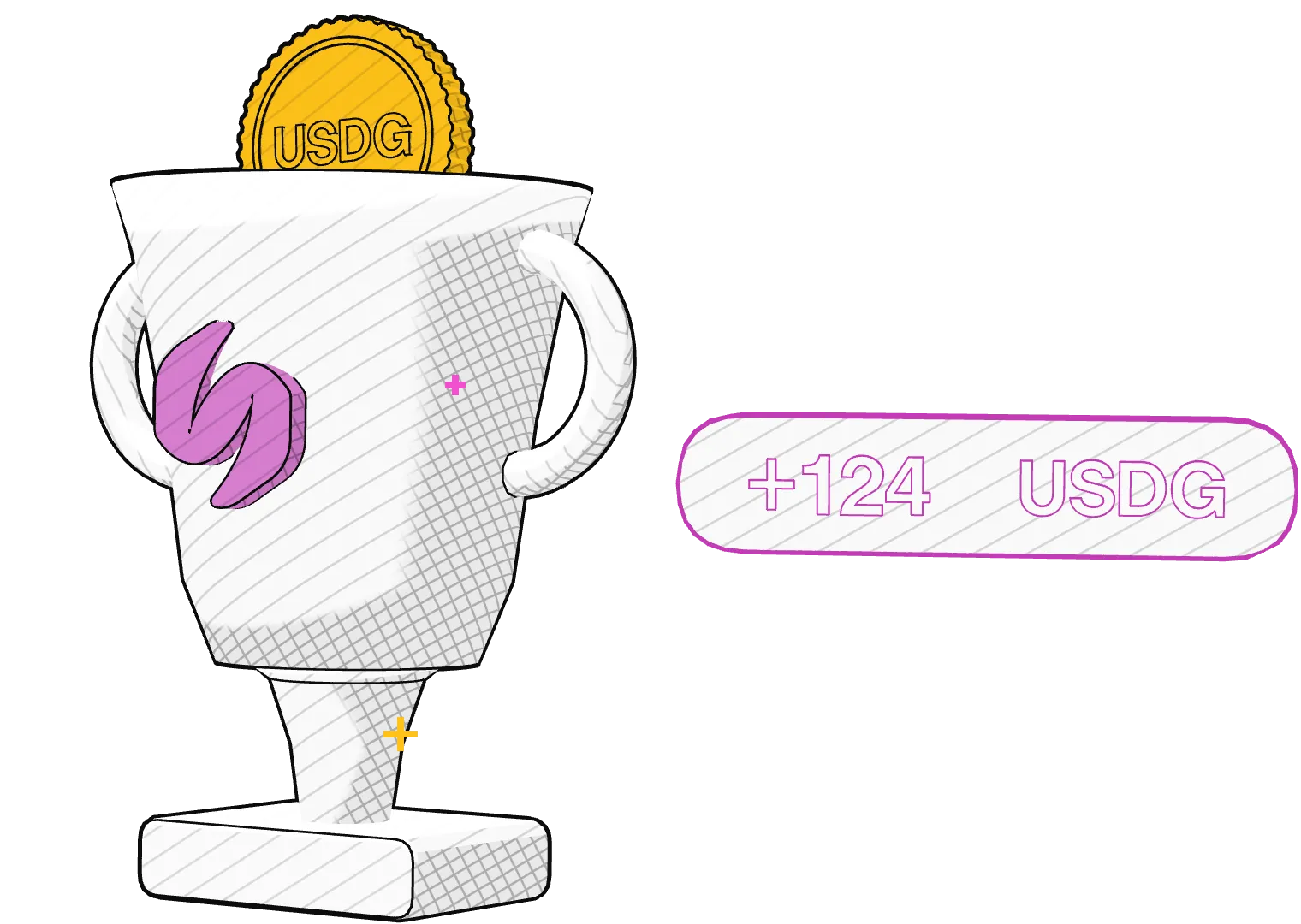 A yellow USDG coin in the SOOK trophy, +124 USDG