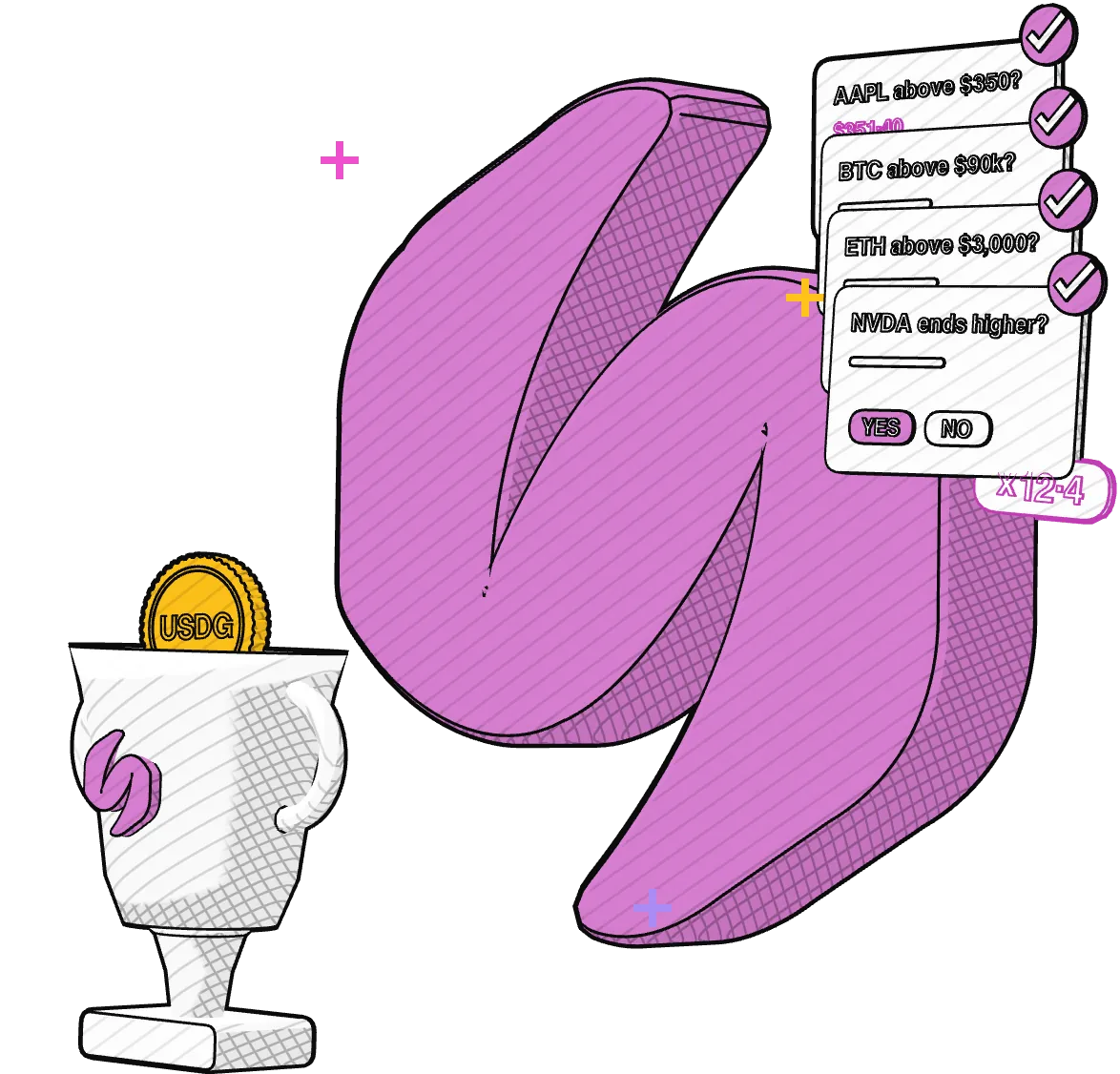 The pink S with the thesis stack and the trophy